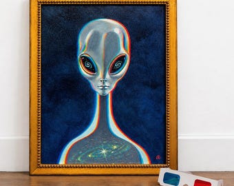 Grey Alien 3 - Alien Sci-Fi Oil Painting