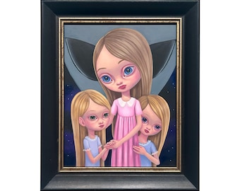 Alien Father Oil Painting – Surreal Family Portrait by Ana Bagayan, Framed
