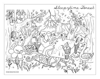 Coloring Page (Instant Download) - 'Sleepytime Forest' by Ana Bagayan