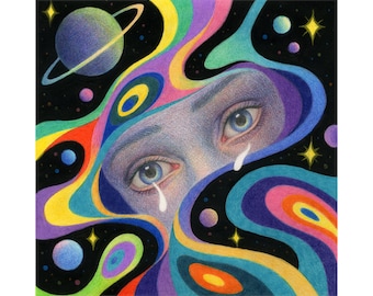Flow My Tears - Colored Pencil and Acrylic Drawing