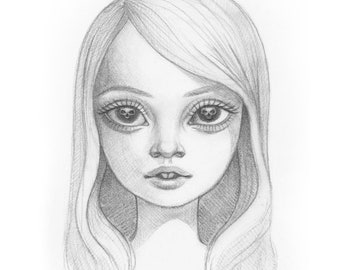 Girl with Skull Eyes - Original Drawing by Ana Bagayan