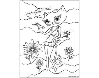 Coloring Page (Instant Download) - Ooh La La Kitty by Ana Bagayan