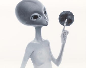 A Previous Agreement (2019) - Ethereal Surreal Portrait of Cosmic Pact - Original Oil on Canvas Painting