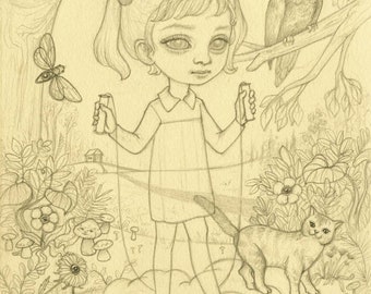Ghost Girl of Haunted Hill - Original Drawing by Ana Bagayan