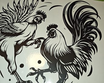 Gamefowl, Gallo, Roosters Dancing, Fighting, Sticker, Gamecock Decals For Cars or Trucks