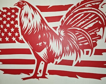 Gamefowl on American Flag Sticker Vynal Decal #3 for cars or trucks