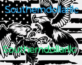 Gamefowl Fighting Decal: American Flag, 651 Vinyl Car/Truck Sticker
