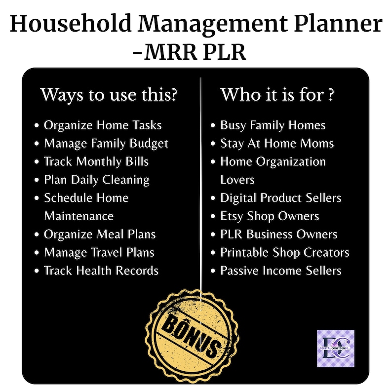 Organize Home Tasks, Manage Family Budget, Track Monthly Bills, Plan Meals, Schedule Home Maintenance, Perfect for Busy Families, Etsy Shop Owners, PLR Business Owners, Passive Income Sellers
