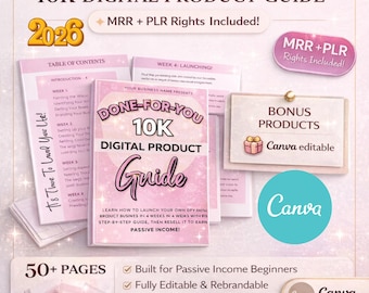 10K Digital Product Guide MRR PLR | Canva Editable | Passive Income | Resell Side Hustle eBook