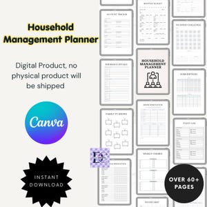 Canva Editable Home Binder with Account Tracker, Insurance Details, Family TV Shows, Weekly Chores, Plant Log, Subscriptions, Room Renovation, Payoff Debt, Over 60 Pages, Instant Download