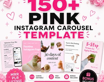 150+ Pretty Pink Instagram Carousels Templates : Girly Faceless Marketing | MRR PLR