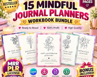 15 Mindful Journals, Planners, WorkBooks: Mental Health & Self Care | MRR PLR