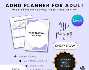 ADHD Digital Planner for Adults: Canva Editable, MRR + PLR Rights