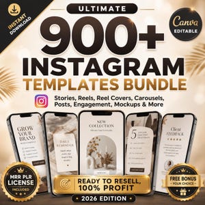 900+ Instagram Templates Bundle: Engagement, Post, Stories, Covers | MRR PLR Resell