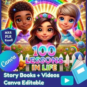 Plus de 100 histoires et vidéos pour enfants - | MRR DPP Droits de revente - Modèle modifiable Canva | Ebooks, vidéos, imprimables