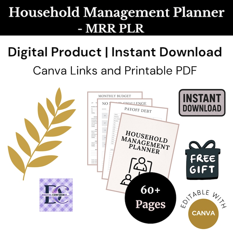 Digital Product Instant Download, Canva Links and Printable PDF, 60+ Pages Including Monthly Budget, No Spend Challenge, Payoff Debt Tracker, Free Gift, Editable with Canva