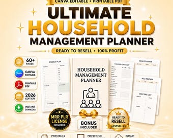 The Ultimate Home Management Planner - Simple, Clean Canva Templates | Latest Edition 2026 - MRR PLR Resell