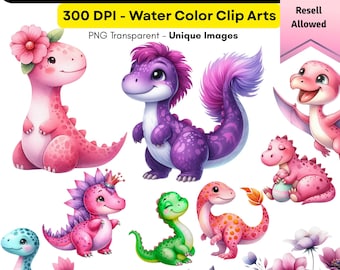 Watercolor Dinosaur Clipart Bundle | 40+ PNG Images (Instant Download)