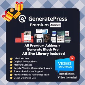 GeneratePress WordPressプレミアムテーマ | Generate Blocks Pro + すべてのプレミアムアドオン + すべてのサイトライブラリ | 生涯アクセス | GPLライセンス