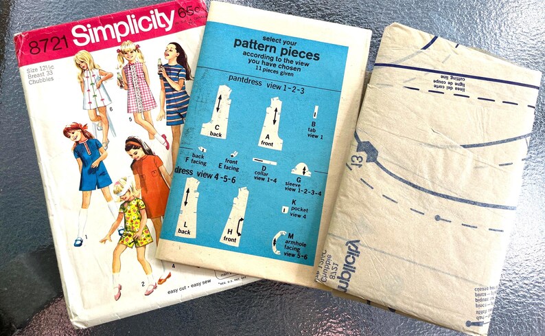 1970 Simplicity Pattern #8721 Girls Dress and Pantdress - Girls Size 12 ...
