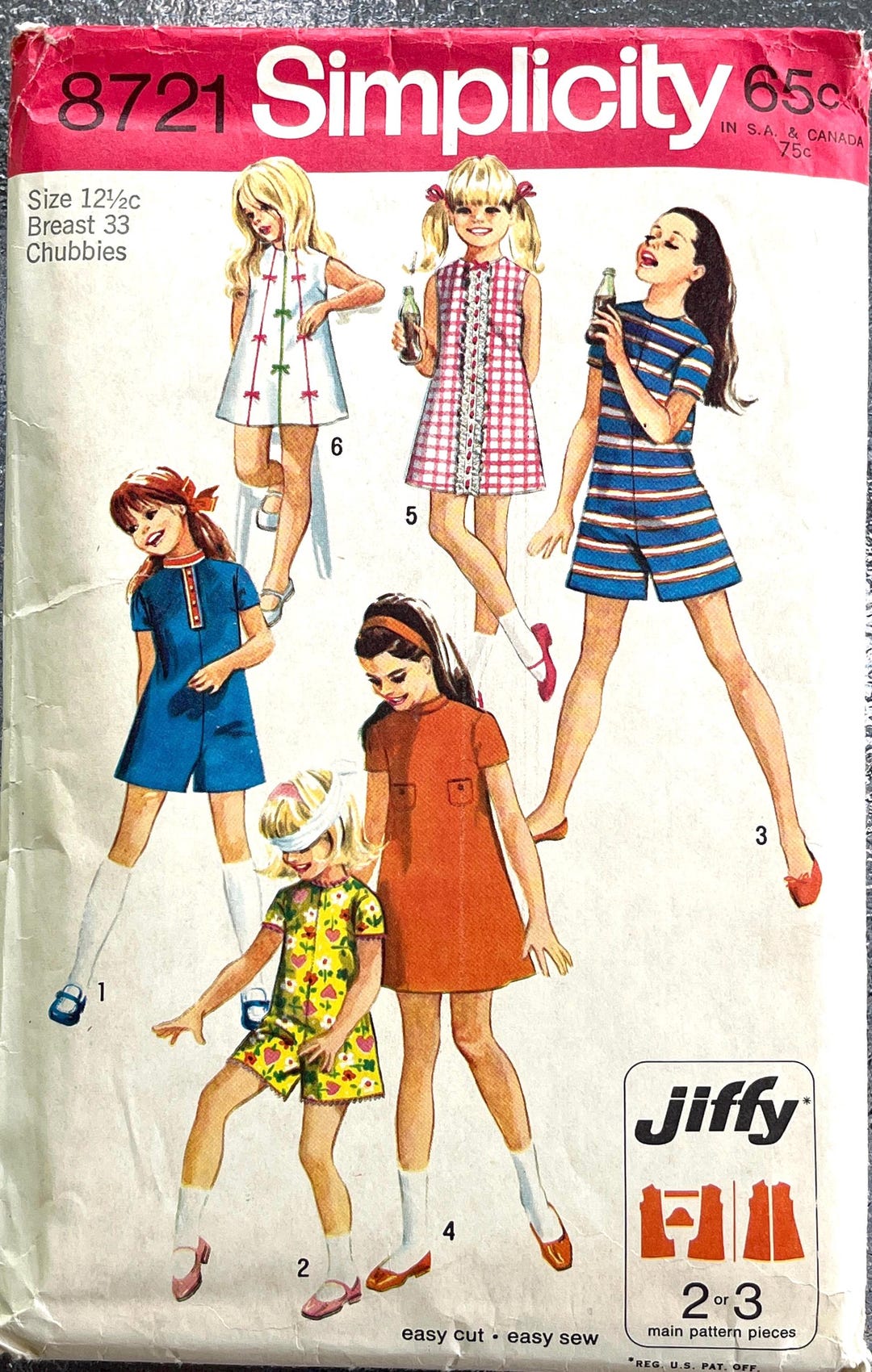 1970 Simplicity Pattern #8721 Girls Dress and Pantdress - Girls Size 12 ...