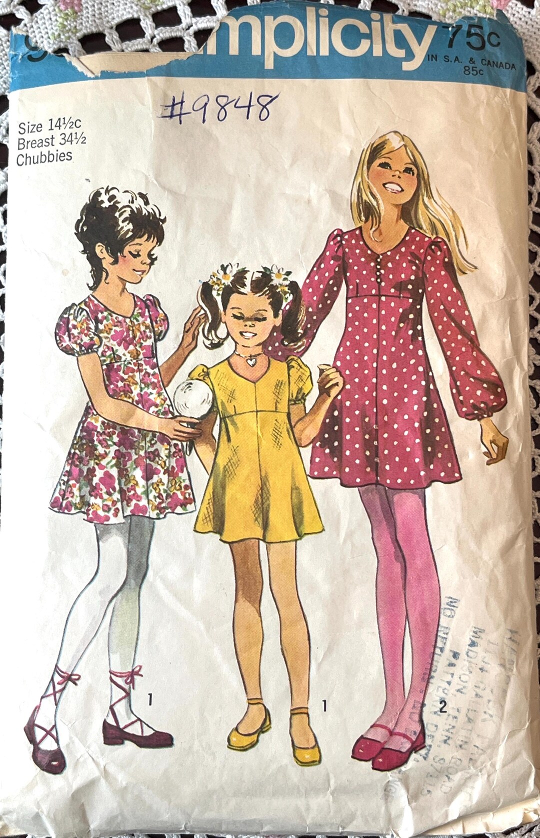 1971 Simplicity Pattern #9848 Girls Dresses in Two Views - Size 14 1/2 ...