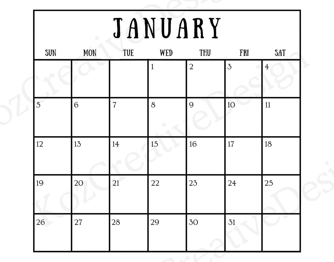 January Calendar 2025 Png, Transparent Background, Printable Calendar, Calendar Png, 2025