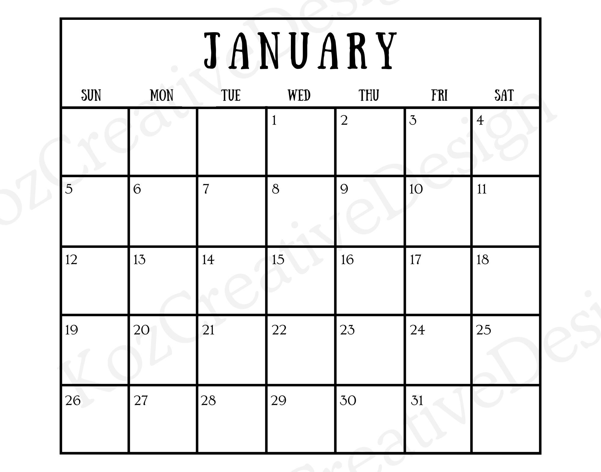 January Calendar 2025 Png, Transparent Background, Printable Calendar