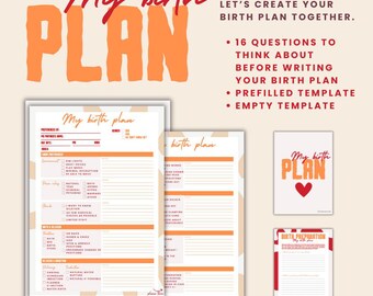 Birth plan template | Birth preferences planner | Birth preparation printable | Birth questions | Colorful birthing plan | Birth printable