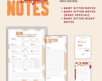 Babysitter Instructions | Printable Baby Sitter Template | Nanny Notes | Baby sitter tracker | Newborn tracker | Nanny tracker Ibiza style