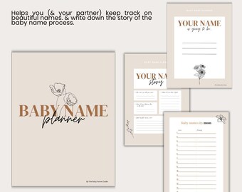 Baby name planner printable beige flowers | Baby name tracker for couples | Baby name journal | Share baby name ideas | Baby name book
