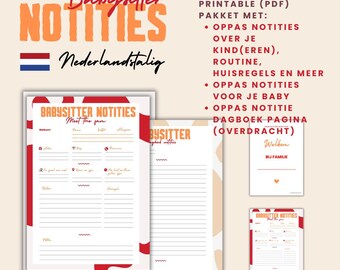 Babysitter instructies | Nederlands babysitter printable | Dutch babysitter template | Dutch Nanny Notes | Oppas invulboek overdracht