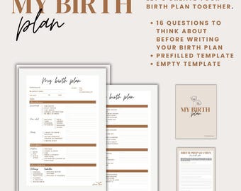 Birth plan template beige | Birth preferences planner | Birth preparation printable | Birth questions | Birthing plan | Birth printable