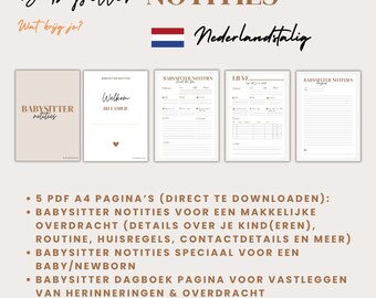 Babysitter instructies beige | Nederlands babysitter printable | Dutch babysitter template | Dutch Nanny Notes | Oppas invulboek overdracht
