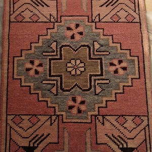 Pink Oushak Rug – Hand Knotted Turkish Wool Rug with Soft Muted Vintage Tones, Elegant Area Rug for Living Room or Bedroom