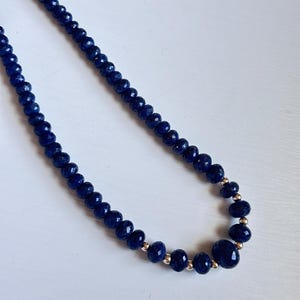 Chunky Sapphire Necklace 14k Gold | Blue Sapphire Beaded Mala Necklace | Gemstone Statement Jewelry | 14k Gold Clasp | September Birthstone