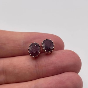 Garnet Stud Earrings – Genuine Garnet Earrings, Dainty Gold Studs, Minimalist Birthstone Jewelry, Gift for Her 9k solid gold