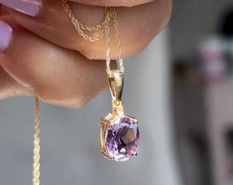Amethyst Pendant Necklace, February Birthstone Jewelry, 14k solid gold Purple Gemstone Necklace, Dainty Gold Necklace, jewelry Gift for Her