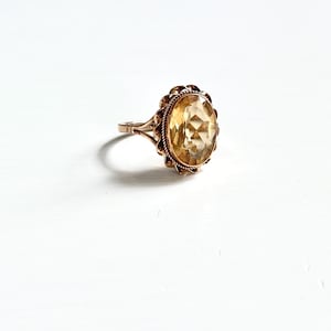 Citrine Ring Size 6.5 – Yellow Gemstone Cocktail Ring | November Birthstone Estate Jewelry | Phukraj Ring for Women 9k gold vintage ring