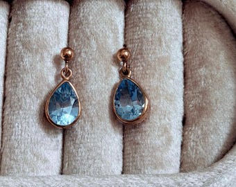 Vintage Blautopas Tropfen Ohrringe in 9ct Gold | Nachlass Schmuck, Art Deco Stil Ohrringe, antikes Geschenk für sie