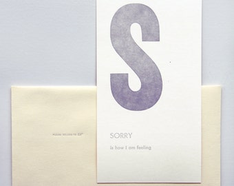 sorry - letterpress printed flashcard notecard