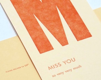 miss you - letterpress printed flashcard notecard
