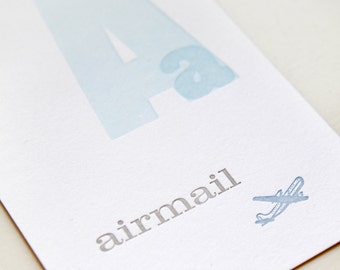 Airmail flash card - letterpress printed postcard