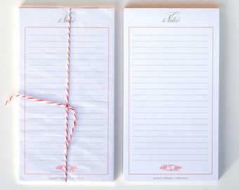 red notepad, 3 x 5.5