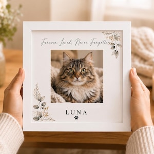 Personalisiertes Katzen-Memorial-Zeichen, kundenspezifisches Katzenfoto-Andenken, Regenbogenbrücke-Katzen-Tribut, Haustier-Verlust-Beileidsgeschenk, Katzenliebhaber-Dekor