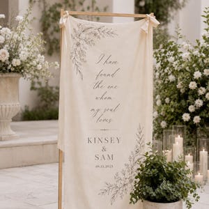 Personalized Religious Wedding Banner, Song of Solomon 3:4 Linen Scripture Sign, Christian Ceremony Welcome Decor, Bible Verse Sign