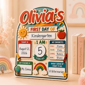 Personalized First Day of School Sign,Custom Name Back to School Board,Preschool Kindergarten 1st Day of School, Last Day of School Keepsake