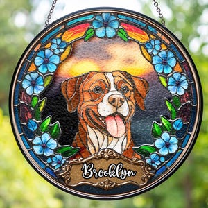 Custom Pet Portrait Stained Glass Suncatcher from Photo, Pet Memorial Gift Custom Pet Portrait, Dog Cat Portrait Lightcatcher Window Hanging