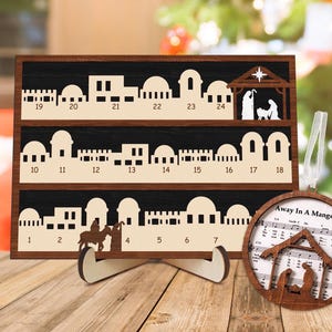 Wooden Nativity Advent Calendar: Bethlehem Scene Christmas Countdown