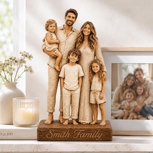 Personalized Custom Photo Figurine, Wooden Family Portrait Statue, Custom Couple Photo Gift, Anniversary Gift For Parents, Wedding Keepsake